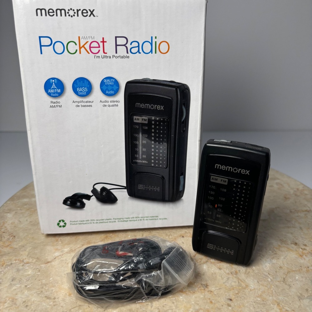 Memorex‎ MR4210 AM/FM Pocket Radio with Dynamic Bass System and Earbuds Black